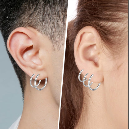 Set of 7 Stainless Steel Hoop Earrings 8-20 mm, Silver
