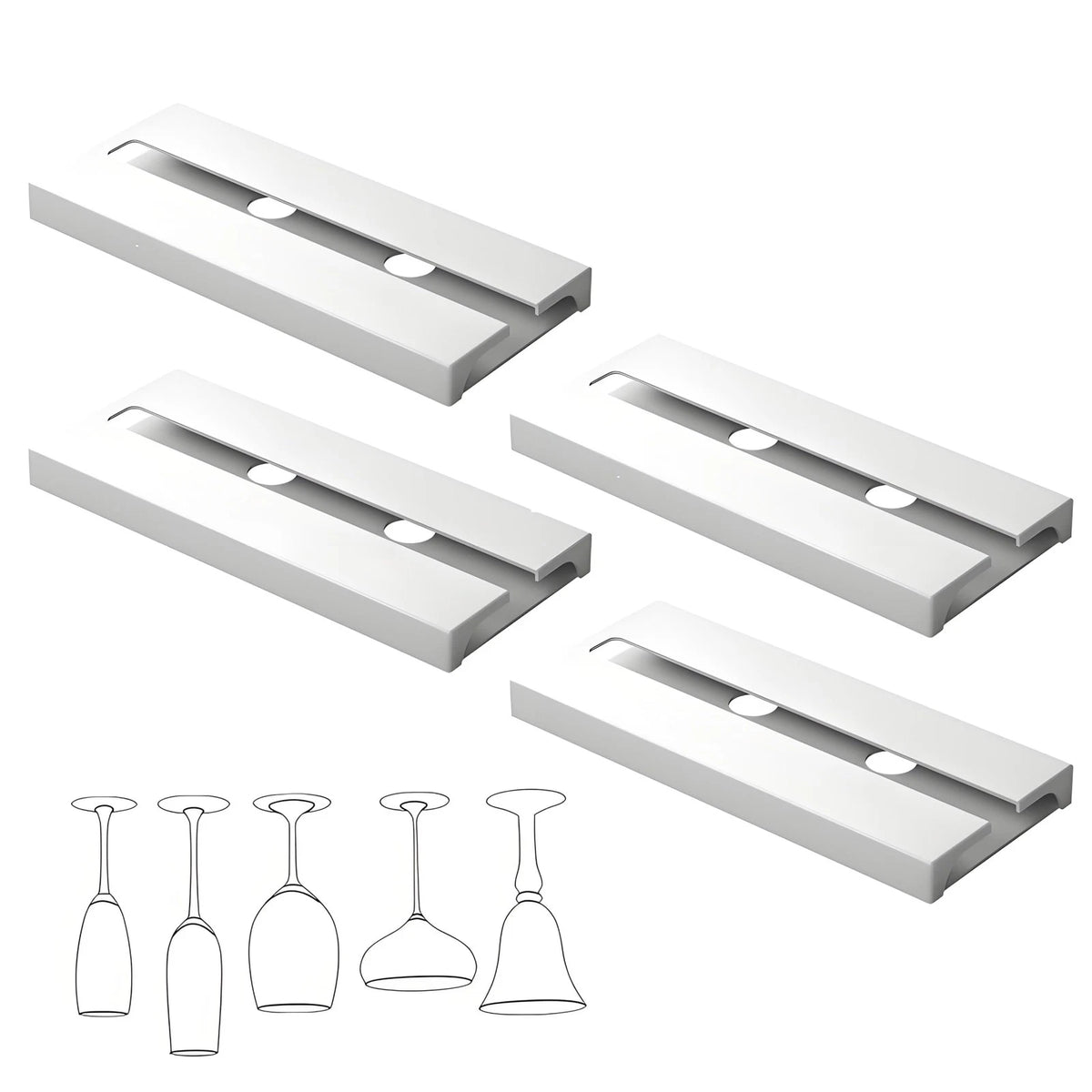 4X Under Shelf Cabinet Wine Glass Holder Rack