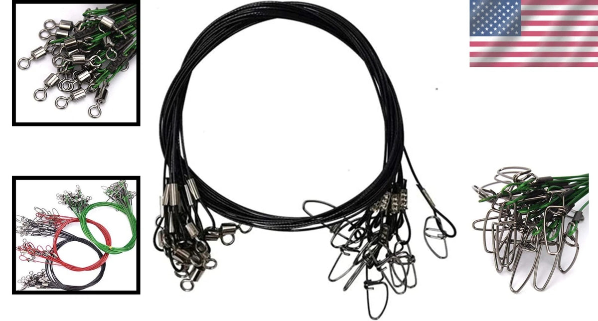 10pcs Fishing Leaders for Salt & Freshwater (150LB Black Stainless Steel)