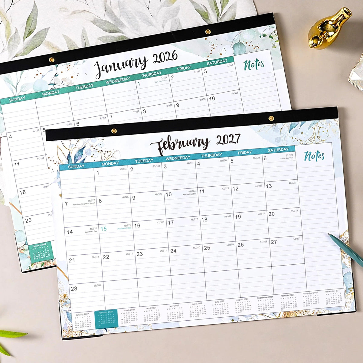Desk Calendar for 2026-2027 (14.8" x 11.6", White)