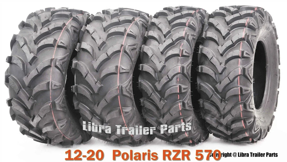 Set of 4 Solid Mud Tires 25X8X12 & 25X10X12 for Polaris RZR 570 (2012–2020)