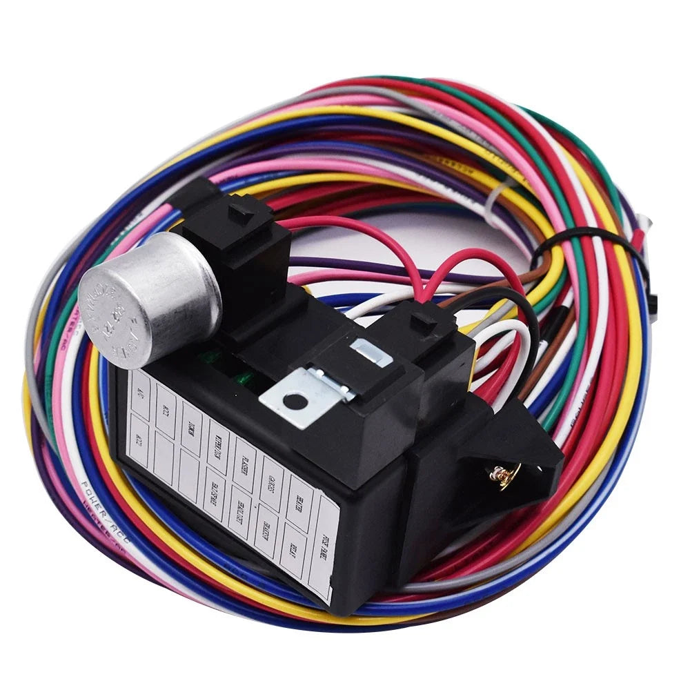 12 Circuit Universal Wire Harness for Street Hot Rat Muscle Car (14 Fuse, 12V)
