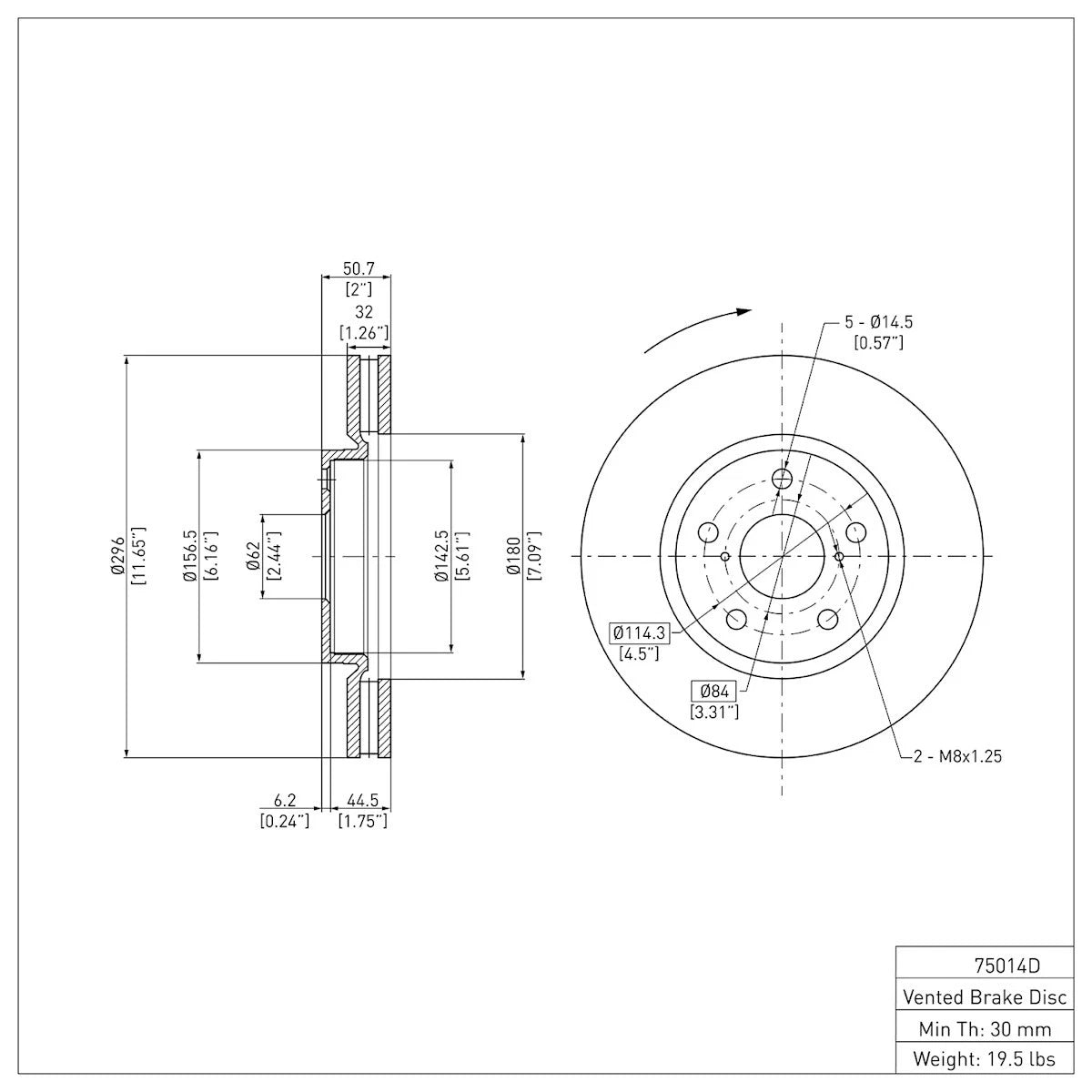 Brake Disc for Lexus IS250 GS (2006–2015) ERE-75014D, 4351630010