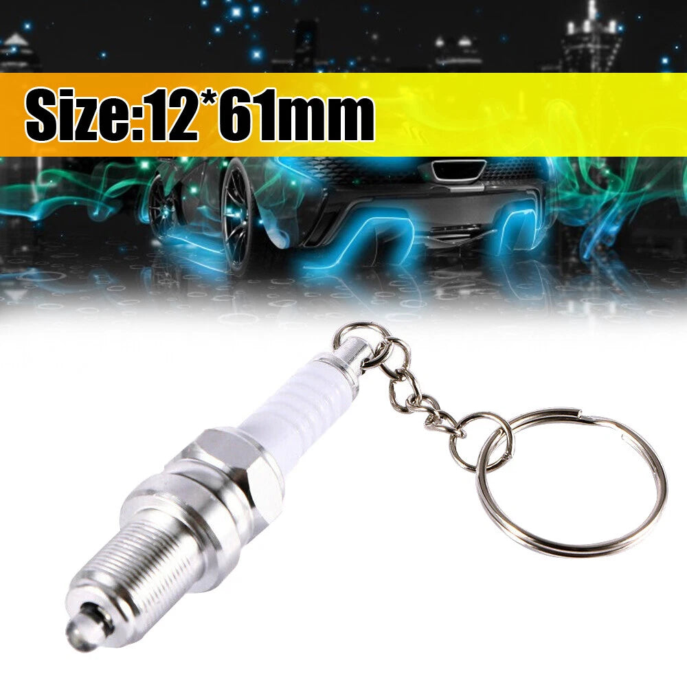 3X Spark Plug Keychains for Car Parts - LED Light Key Ring Fob