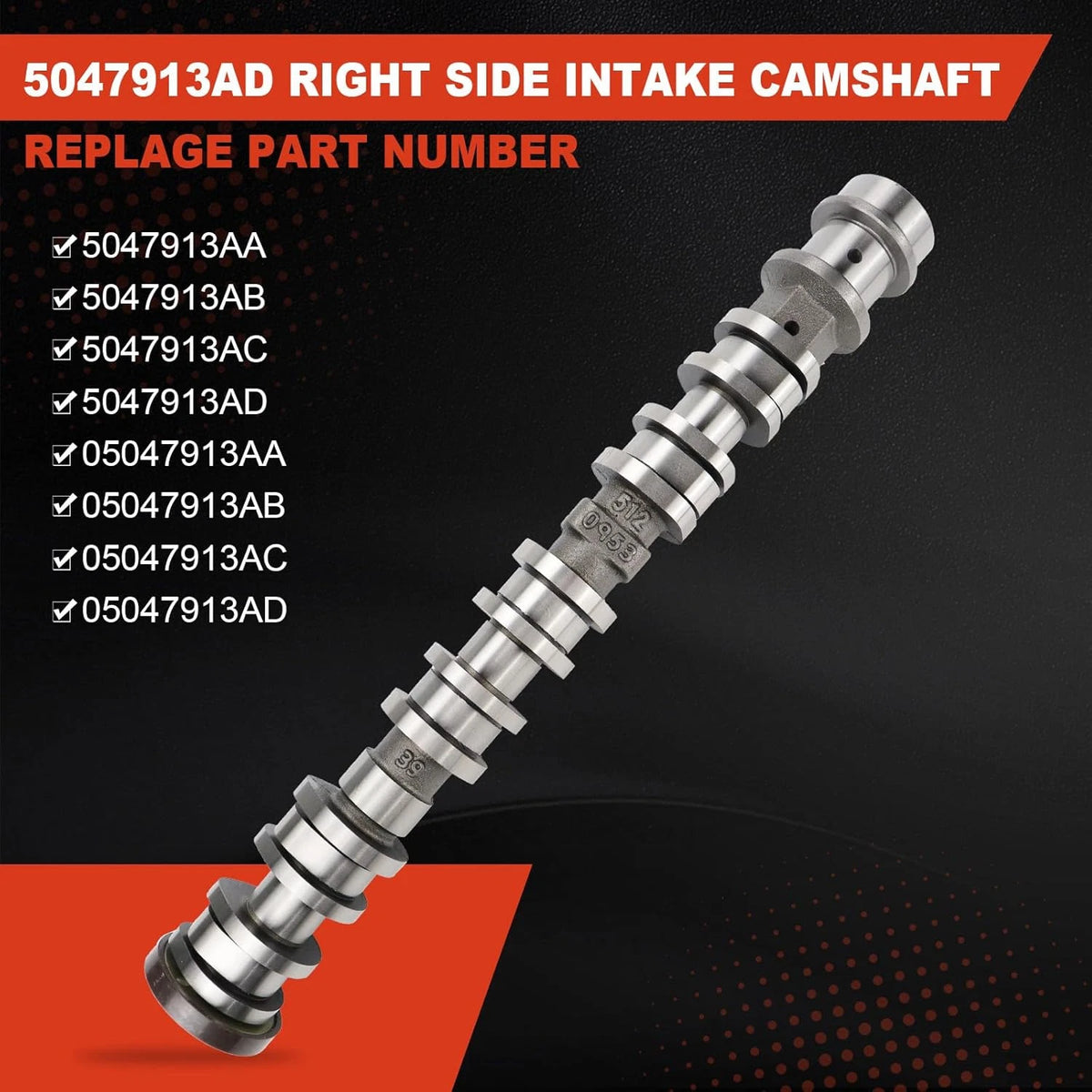 Right Side Intake Camshaft for Jeep Dodge Chrysler 3.6L (2016–2024) 5047913AD