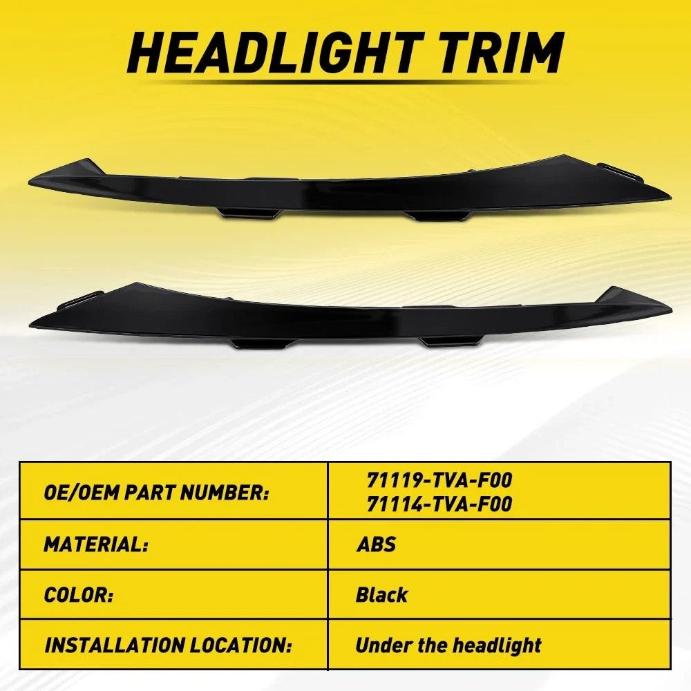 Pair Headlight Grille Lower Molding Trim for Honda Accord (2021–2022)