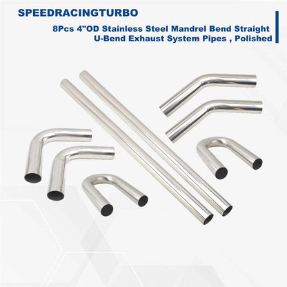 Stainless Steel Exhaust System Kit 4" Universal Straight U-Bend (8pcs)