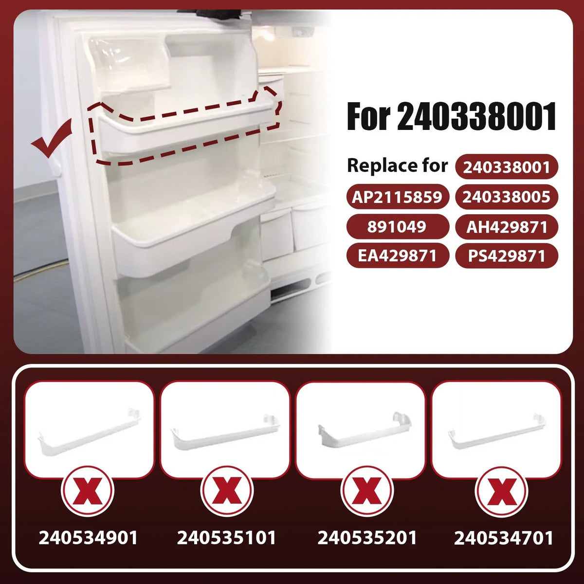 Door Bin Shelf for Frigidaire Kenmore Refrigerator (240338001)