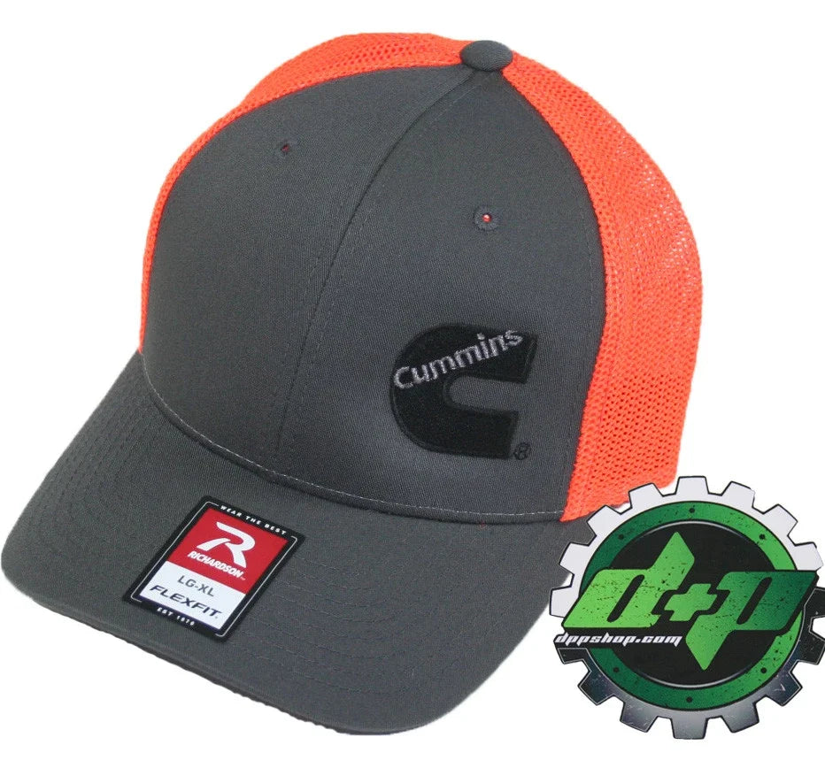 Cummins Trucker Hat for Richardson (Charcoal Gray/Orange) Flex Fit LG/XL