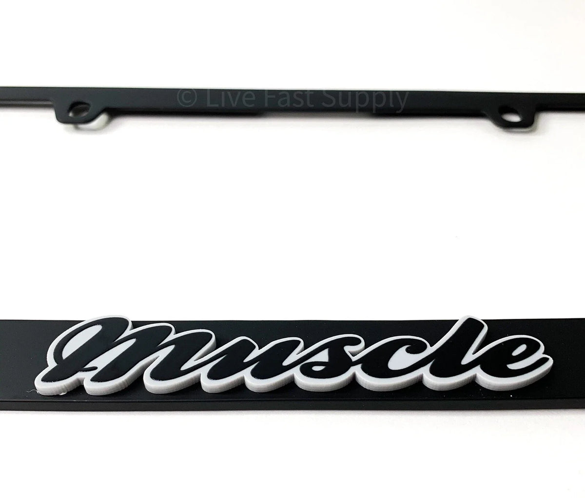 Matte Black Premium License Plate Frame with Gray Outline for Muscle Sedan (—)