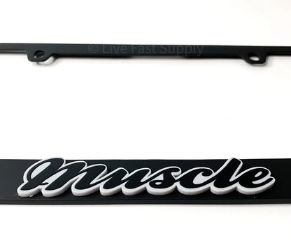 Matte Black Premium License Plate Frame with Gray Outline for Muscle Sedan (—)