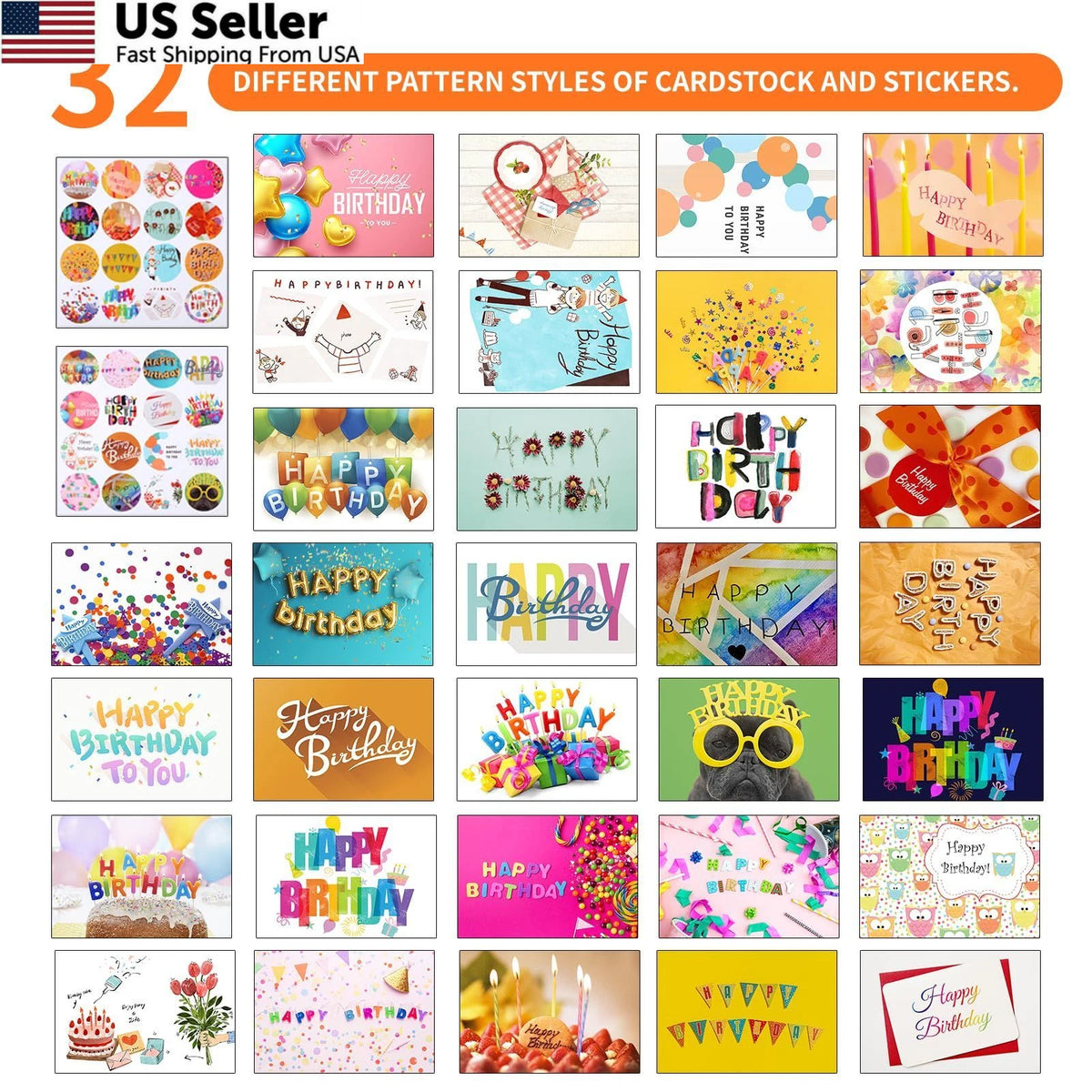 32 PCS Happy Birthday Cards with Envelopes (4x6)