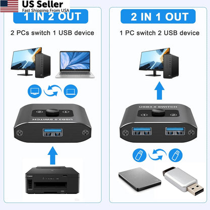 USB 3.0 Bi-Directional Switch for 1 Input 2 Output/2 Input 1 Output