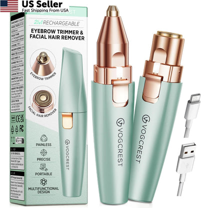 2X Eyebrow Facial Trimmer for VG VOGCREST (Rechargeable, Pastel Green)