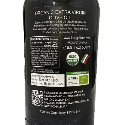 Organic Olive Oil from Sicily, Italy 16.9 Fl Oz (Pack of 1)