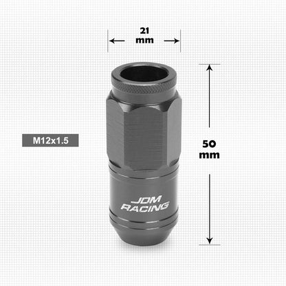 20Pc M12X1.5 Gunmetal JDM Open End Cone Wheel Lug Nut Set with Spline Locks