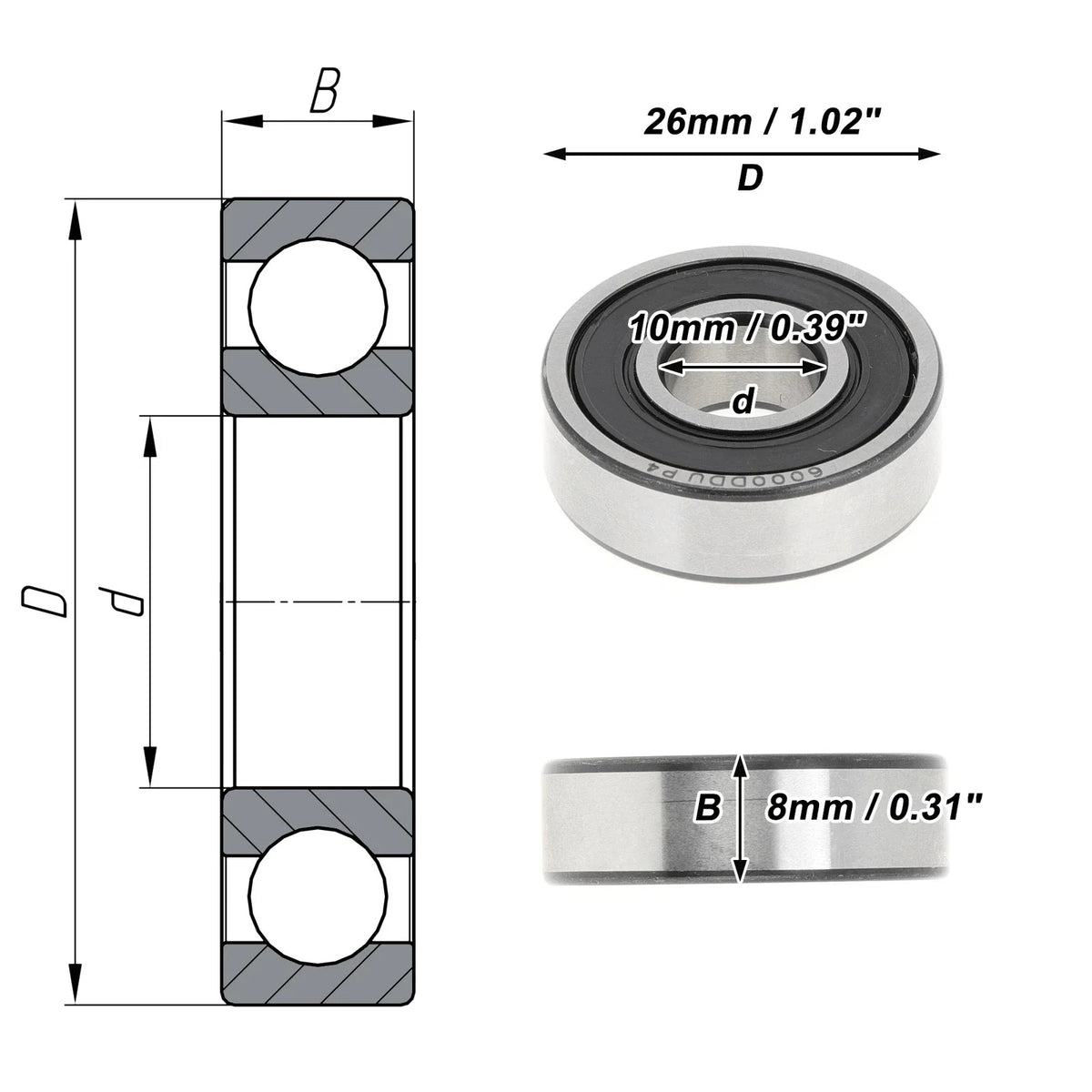 Deep Groove Ball Bearing P4 for Scooter Skateboard Wheel (10x26x8mm)