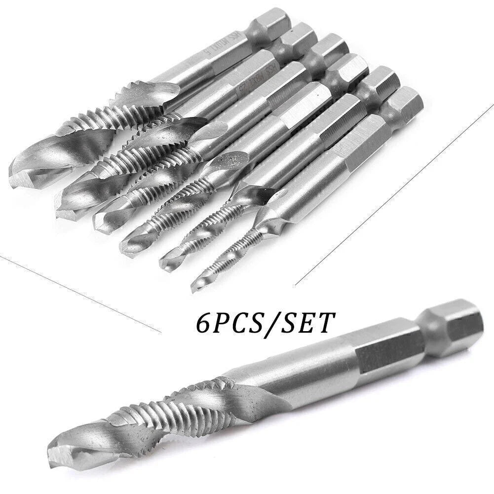 6x HSS Drill Tap Bit Set M3-M10 Countersink Deburr Kit for Metric