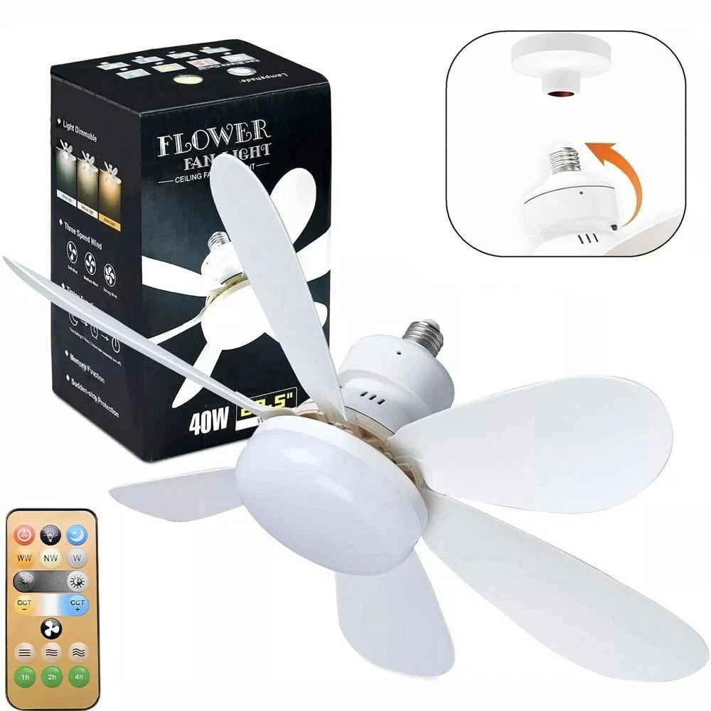 Socket Ceiling Fans with Lights and Remote - Dimmable LED