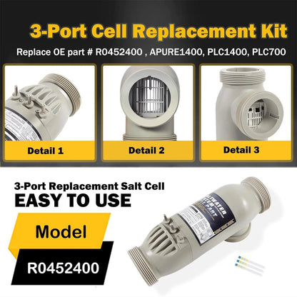 Replacement 3-Port Salt Cell for Zodiac Jandy AquaPure PLC1400