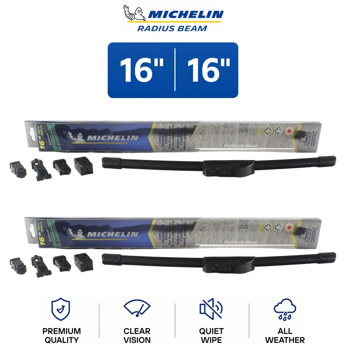 2X Michelin Radius Beam 16" Wiper Blades for Dodge B150 (1981–1994)