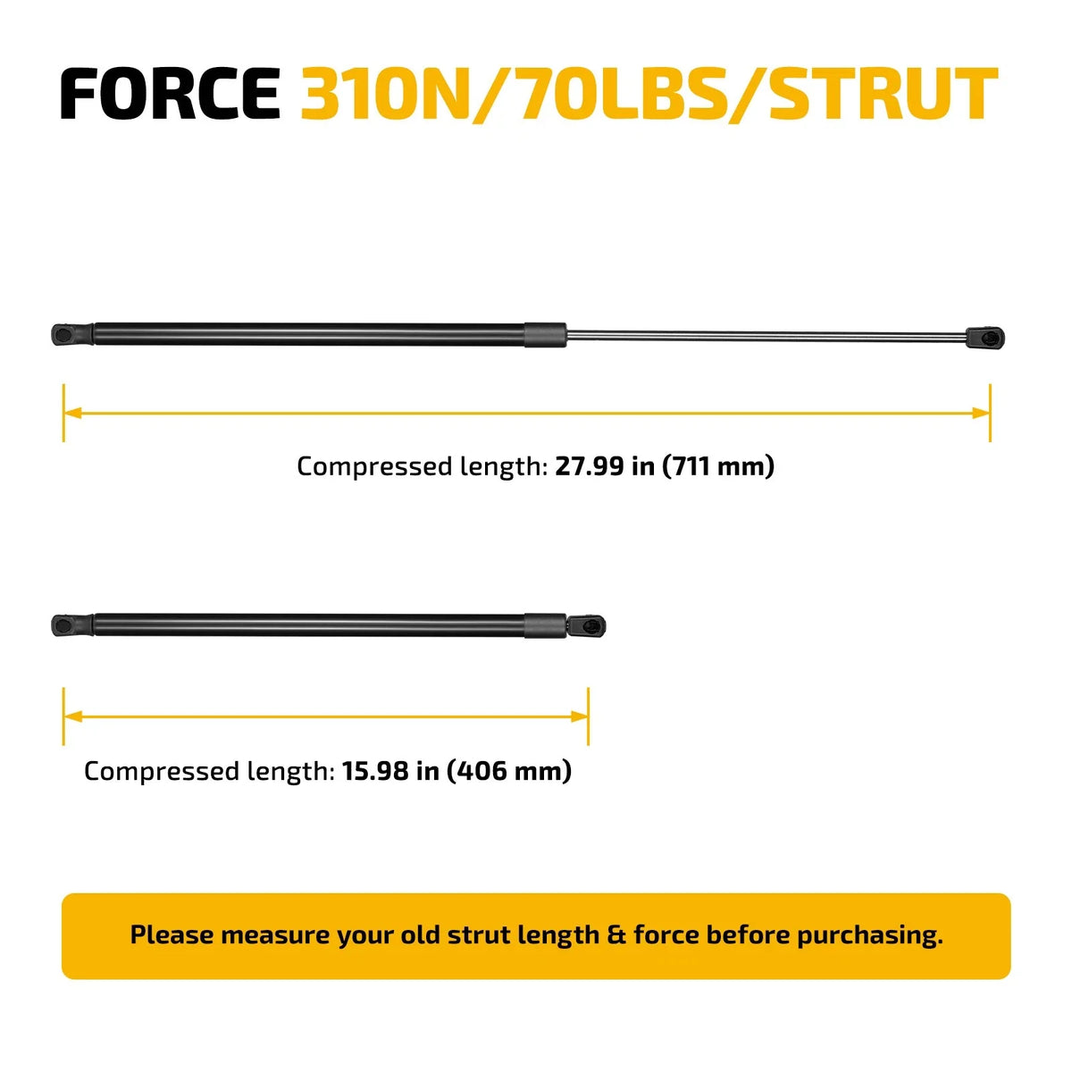 2X Gas Strut ML2770 SL2770 for Specific Model (28 Inch, 312N)