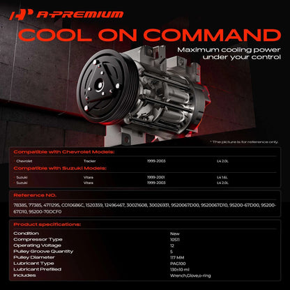 A/C Compressor with Clutch for Chevrolet Tracker, Suzuki Vitara (1999–2003) - 9520067D00, 9520067D10, 95200-67D00, 95200-67D10, 95200-70DCF0, 78385