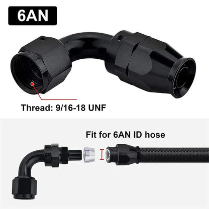 Set of 4 90 Degree 6AN PTFE Hose End Fittings for PTFE Hose Only