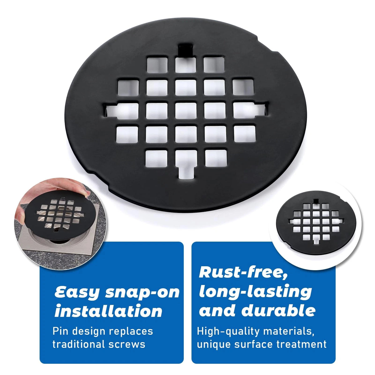 4-1/4" Shower Drain Cover Snap-in Strainer Round