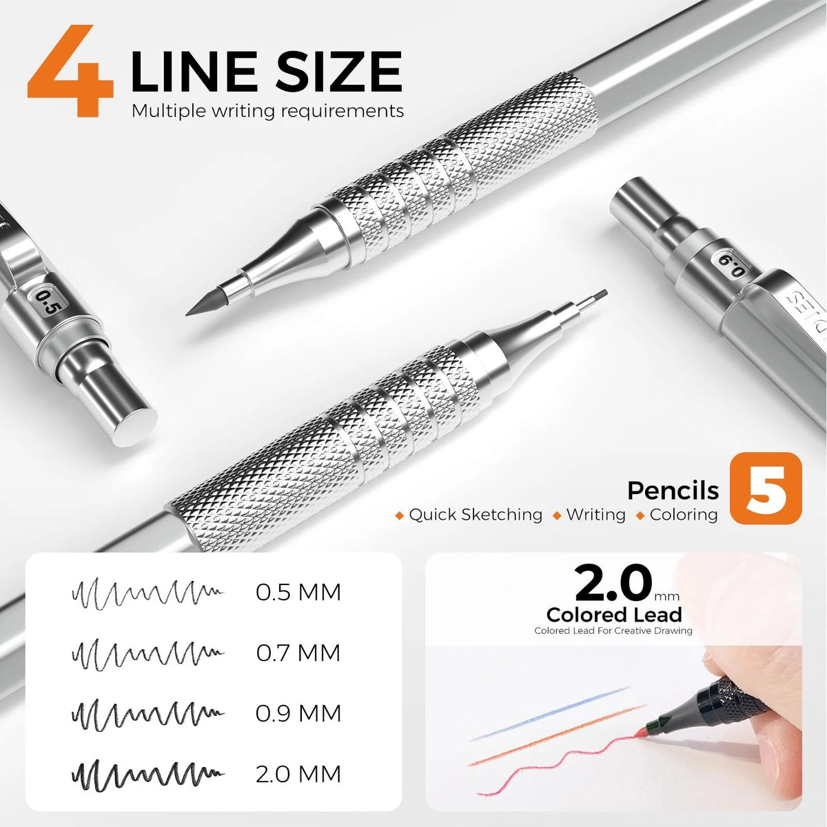 Set of 4 Metal Mechanical Pencils for Art Drafting