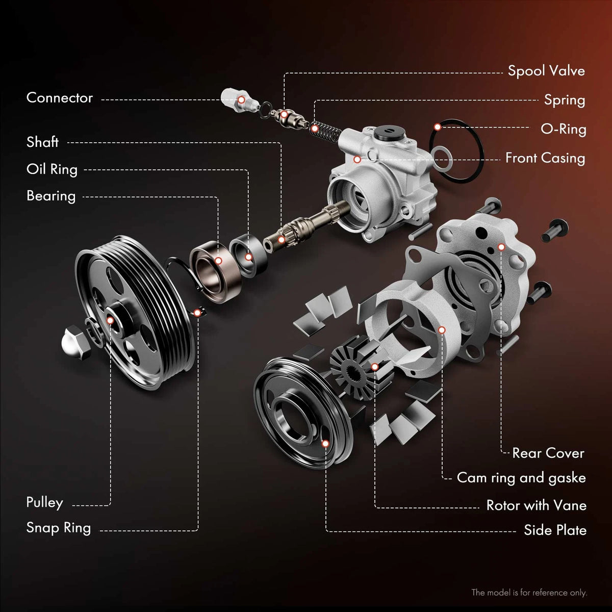 Power Steering Pump with Pulley & Reservoir for Ford Focus (2006–2011) 6S4Z3A674A, 6S4Z3A674ARM, 7S4Z3A674A