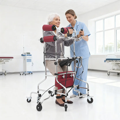Adjustable Height Female Rolling Walker with 8 Wheels Mobility Aid