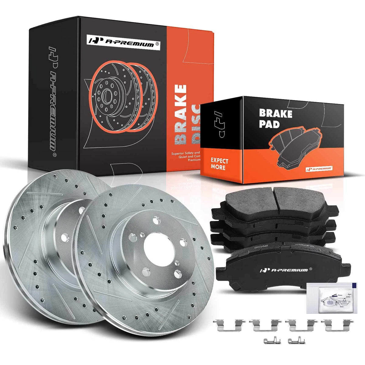 Set of 4 Front Drilled Brake Rotors & Ceramic Pads for Subaru Legacy Impreza (S-31042, P-722)