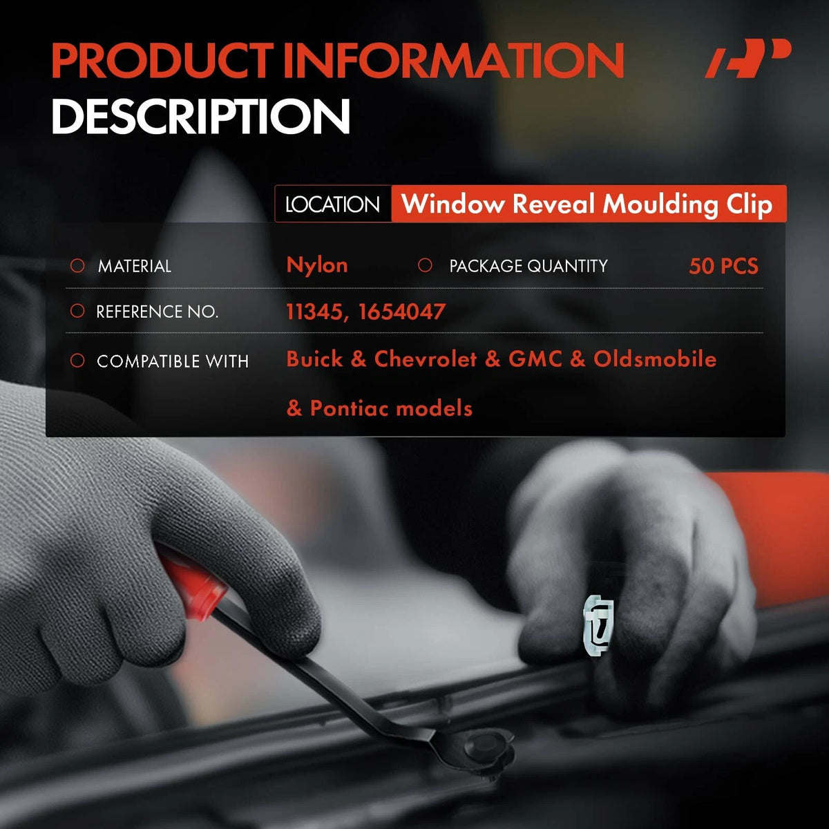 50Pcs Nylon Window Reveal Moulding Clip for Chevy GMC (1654047, 11345)