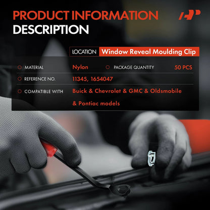 50Pcs Nylon Window Reveal Moulding Clip for Chevy GMC (1654047, 11345)