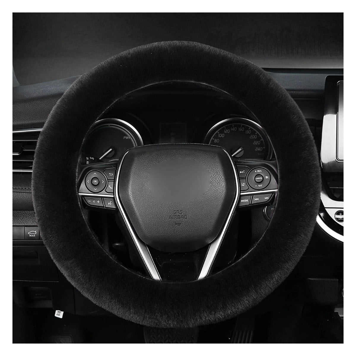 Fuzzy Steering Wheel Cover for Universal Fit (1 PC) - Black Fur