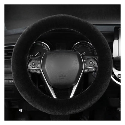 Fuzzy Steering Wheel Cover for Universal Fit (1 PC) - Black Fur