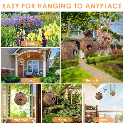 3X Natural Coconut Bird Houses for Outside Hanging