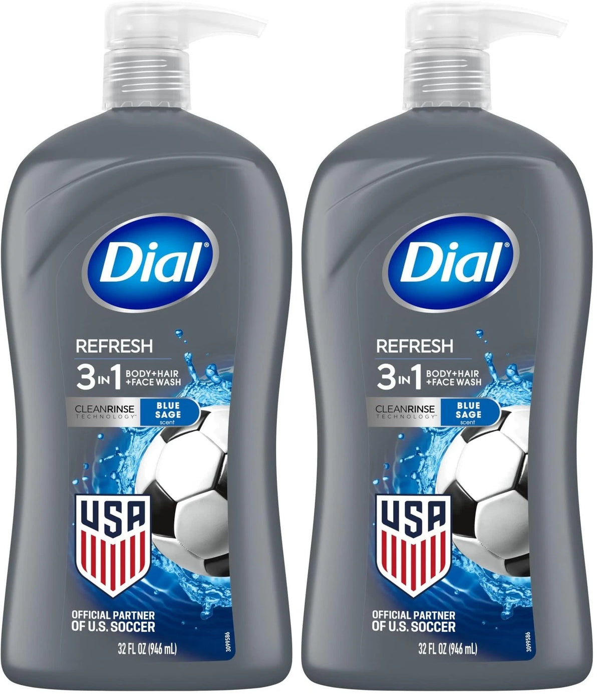 Pack of 2 Dial Men 3 in 1 Body, Hair and Face Wash 32 Fl Oz