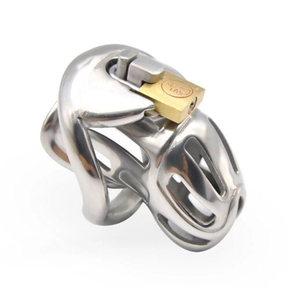 Stainless Steel Male Chastity Cage Lock Belt Device - 2 Sizes
