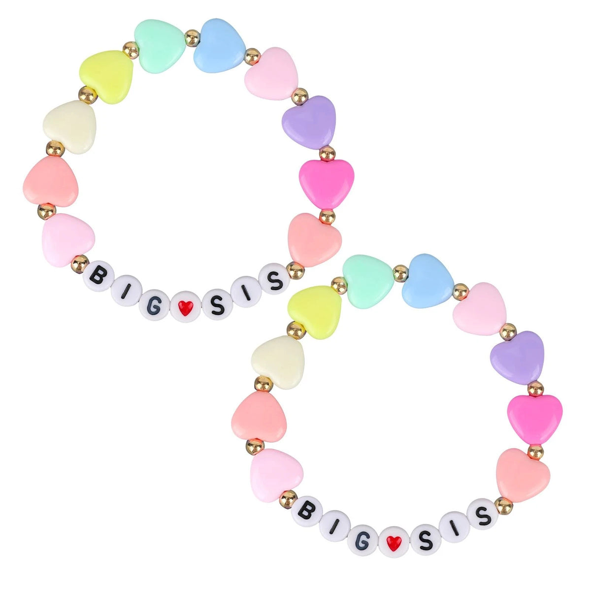 2X Big Sister Bracelets - Colorful Letter Bead Heart