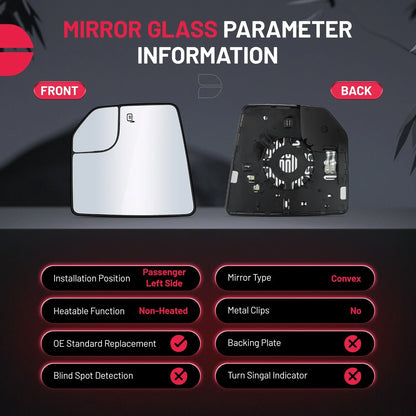 Left Heated Mirror Glass for 2015–2020 Ford F-150 (w/ Blind Spot)