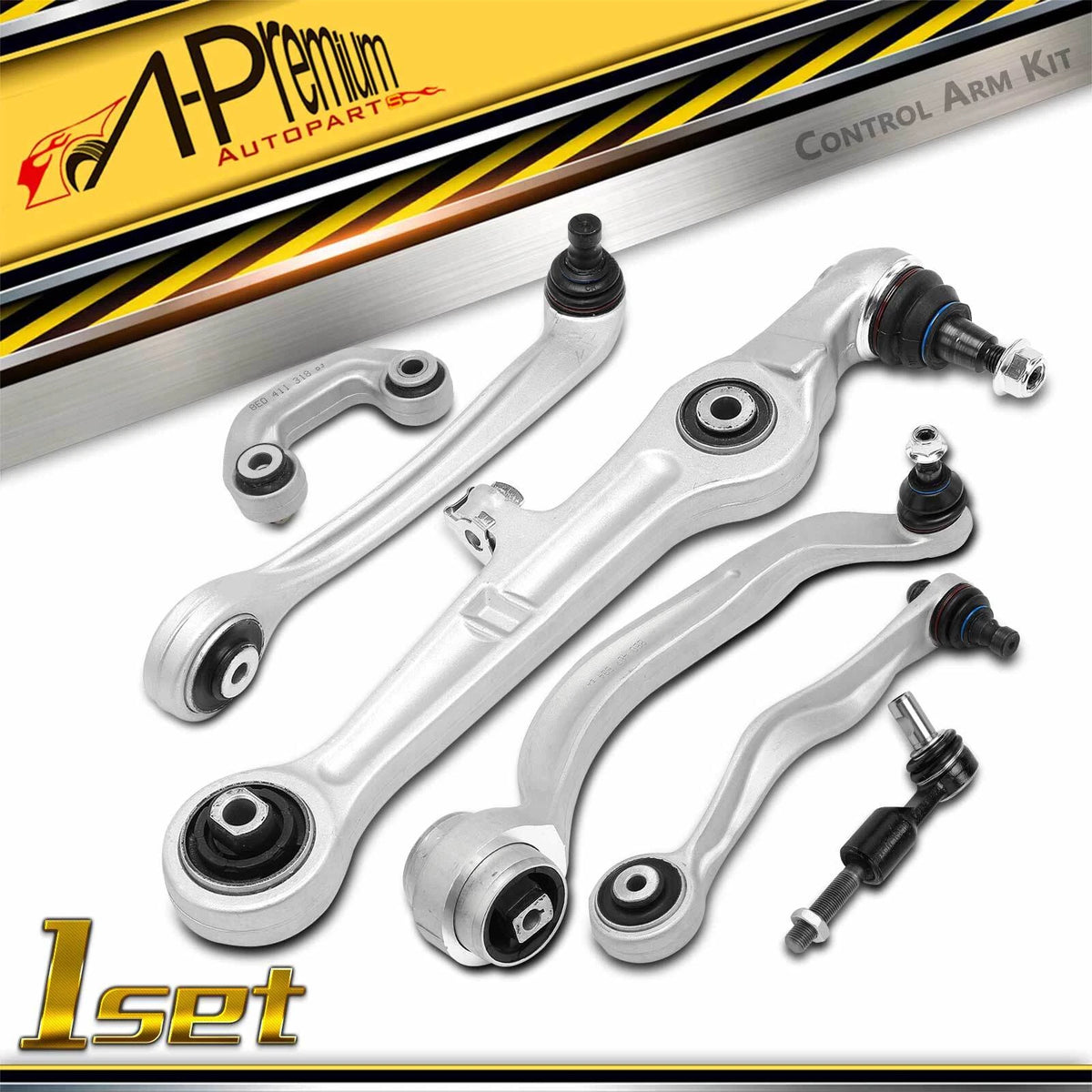 Set of 6 Front Control Arms w/ Ball Joints for Audi A4 (2002–2008) - 8E0407151E, 8E0407151K, 8E0411318