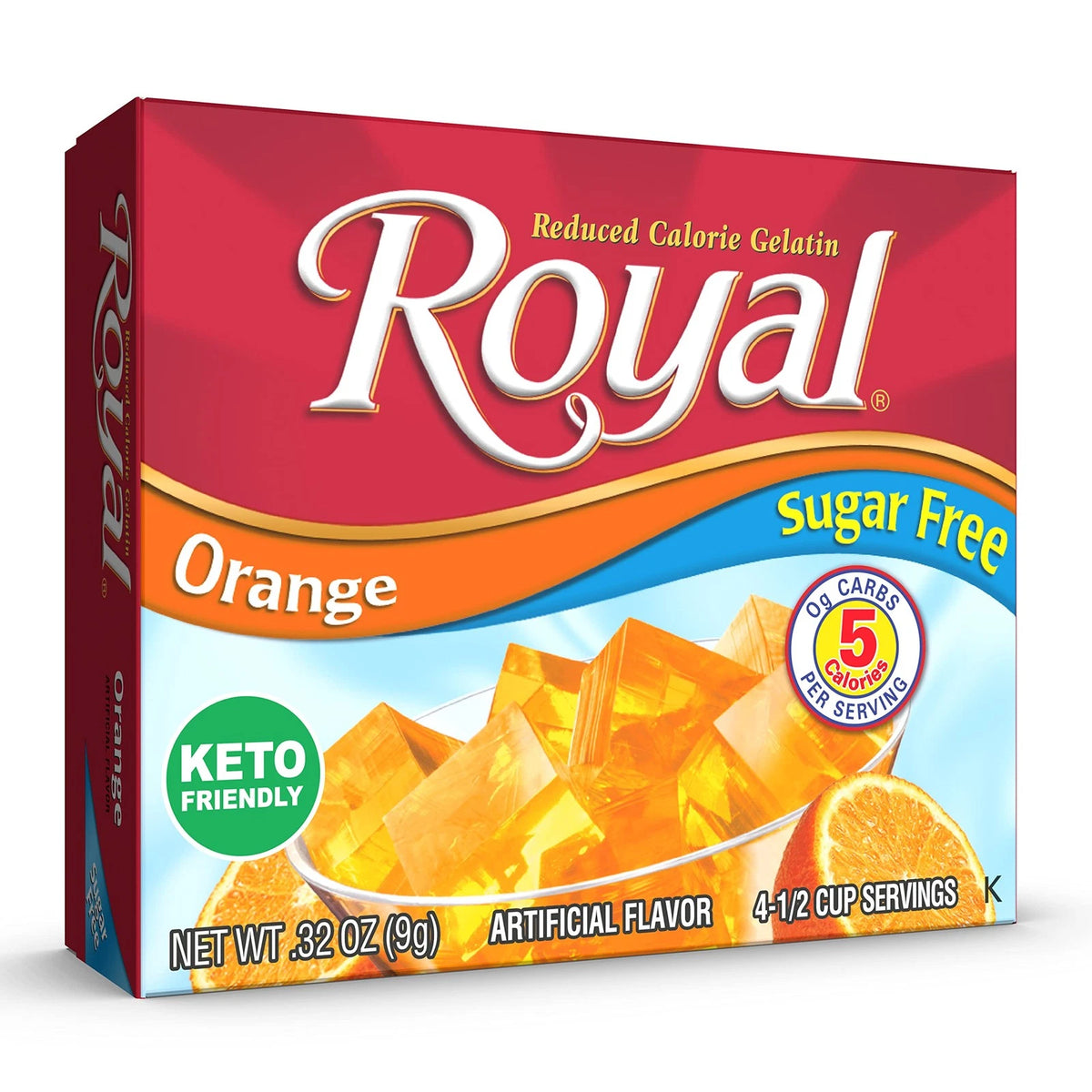 Pack of 12 Sugar Free Royal Orange Gelatin Dessert Mix 0.32 oz