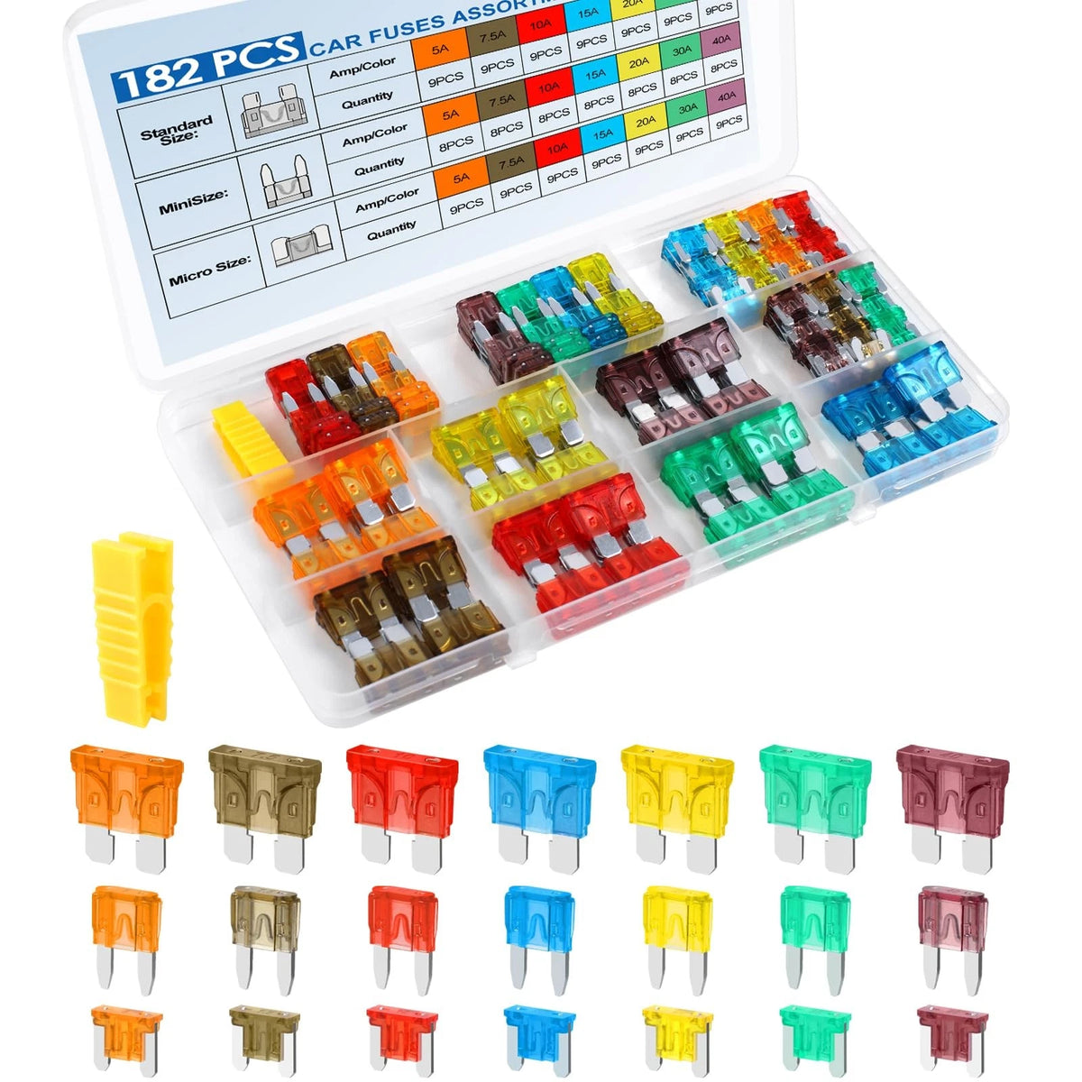 182PCS Car Fuses Assortment Kit for Automotive (Universal)