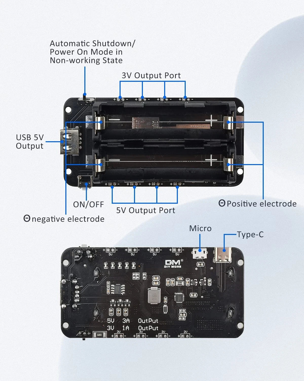 2X Battery Holder with USB Port for DIY Projects (30CM)