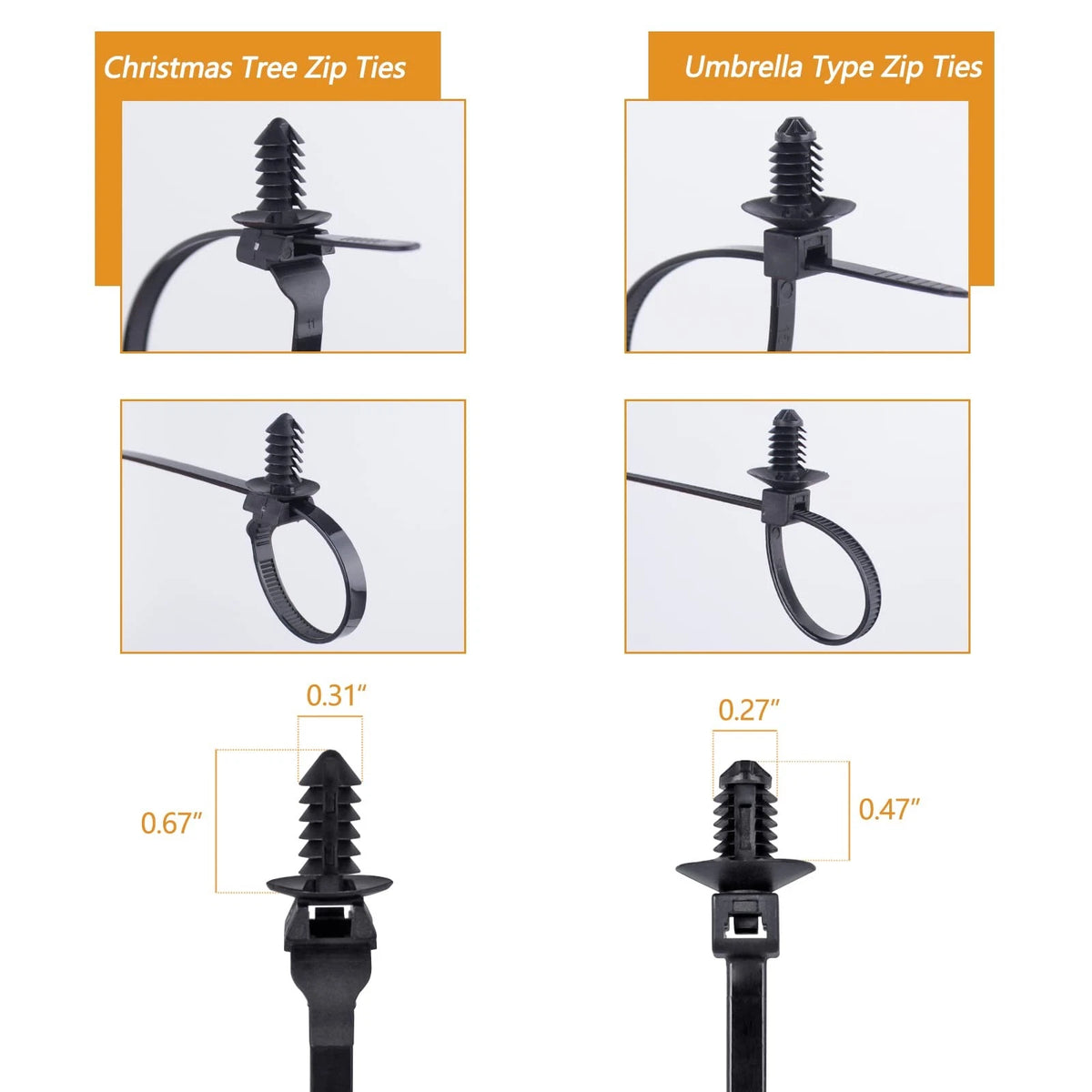 160Pcs Nylon Cable Tie Buckle Zip Clips for Automotive Applications