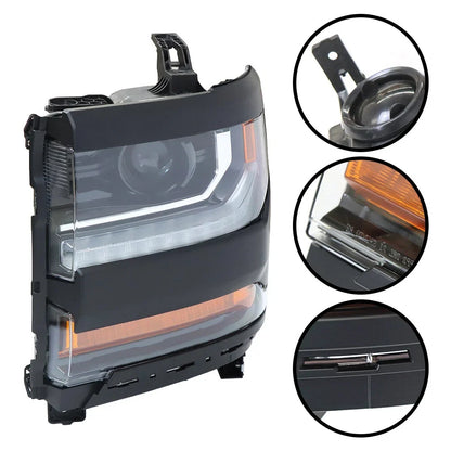 Headlight for Chevy Silverado 1500 (2016–2018) Black HID/Xenon with LED DRL