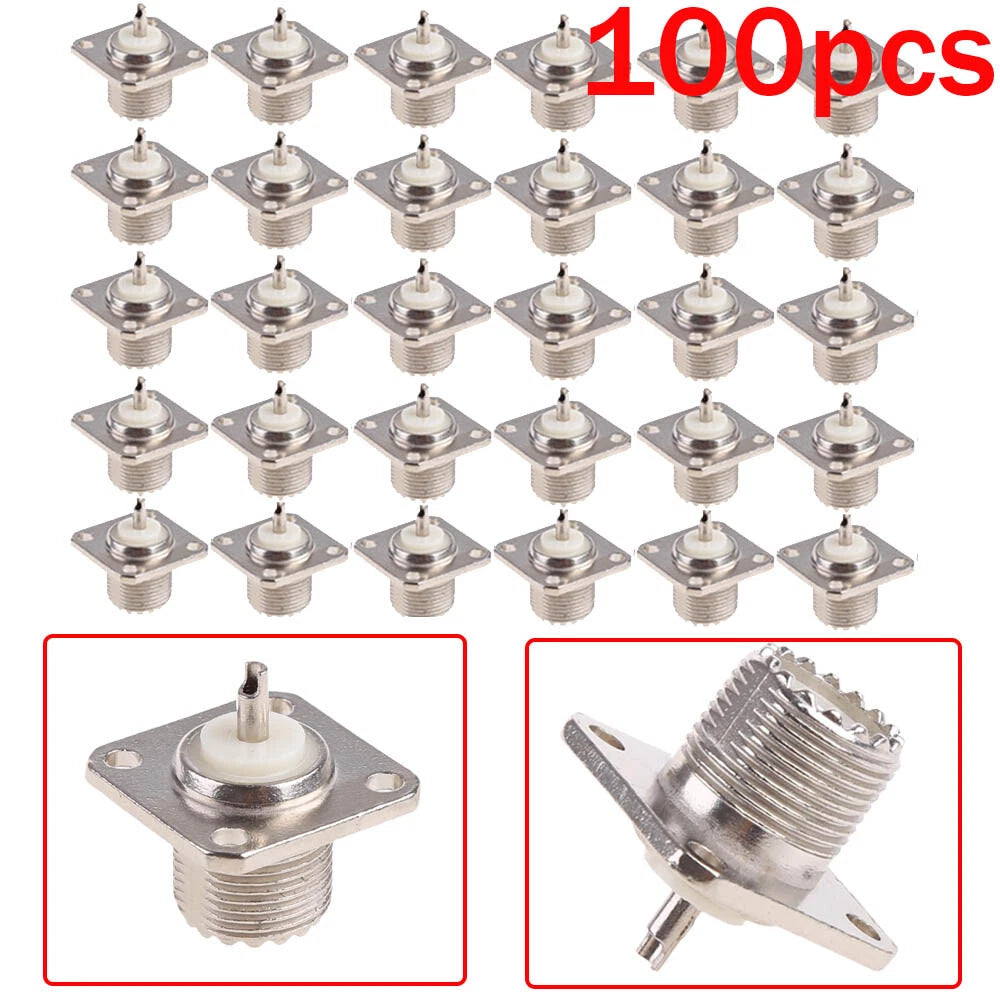 100Pcs UHF Female Jack SO-239 Panel Chassis Mount RF Coax Connectors