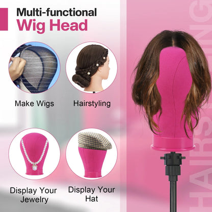 23 Inch Canvas Mannequin Head with Stand for DIY Wig Making Display